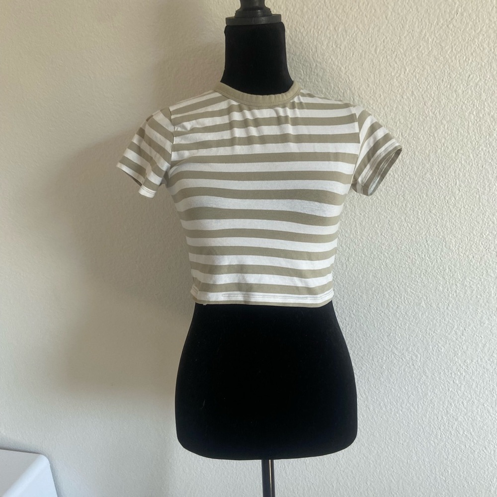 Cotton On Olive and White Striped Crop Top